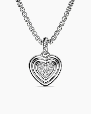 Puffy Heart Amulet in Sterling Silver with Diamonds, 17mm