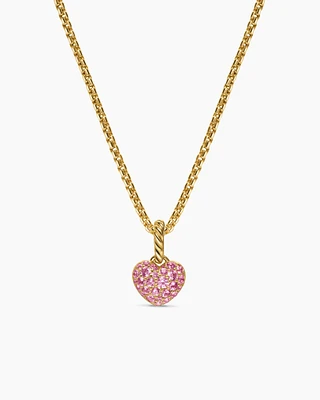 Petite Pavé Heart Amulet in 18K Yellow Gold with Pink Sapphires, 7.4mm
