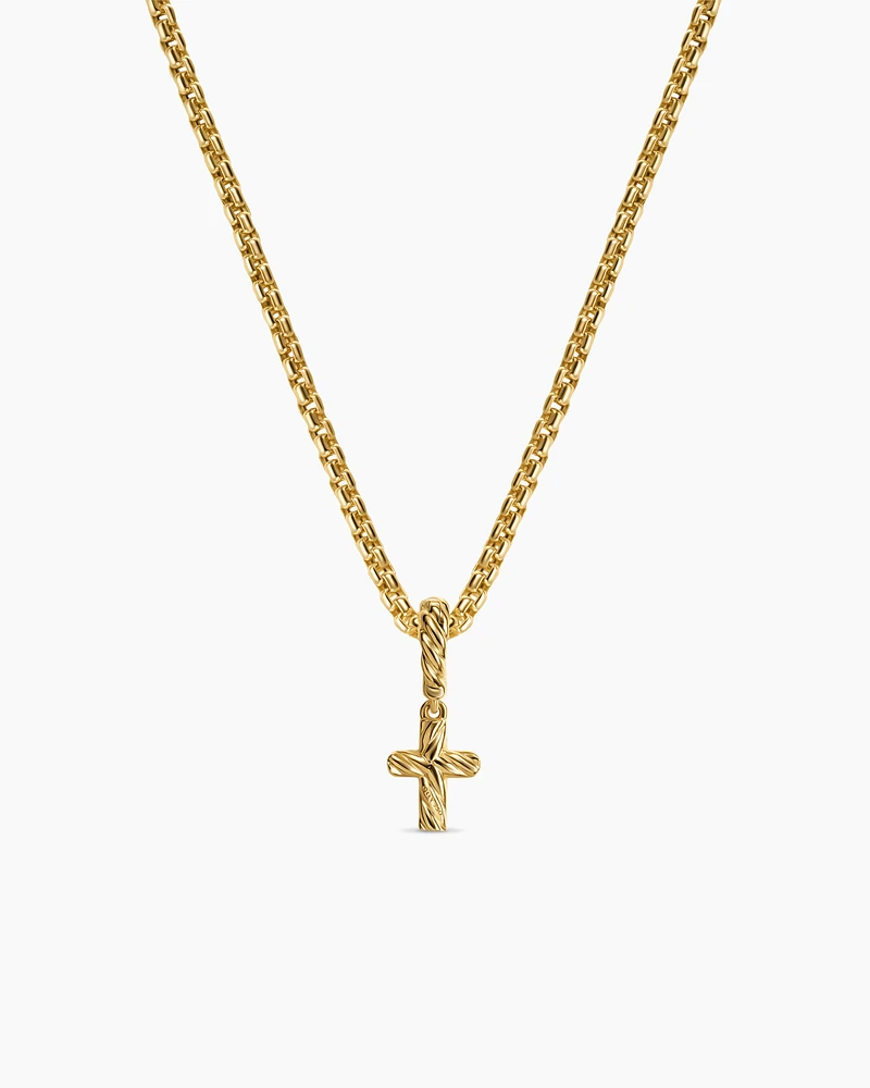 Micro Pavé Cross Amulet in 18K Yellow Gold with Diamonds, 8mm