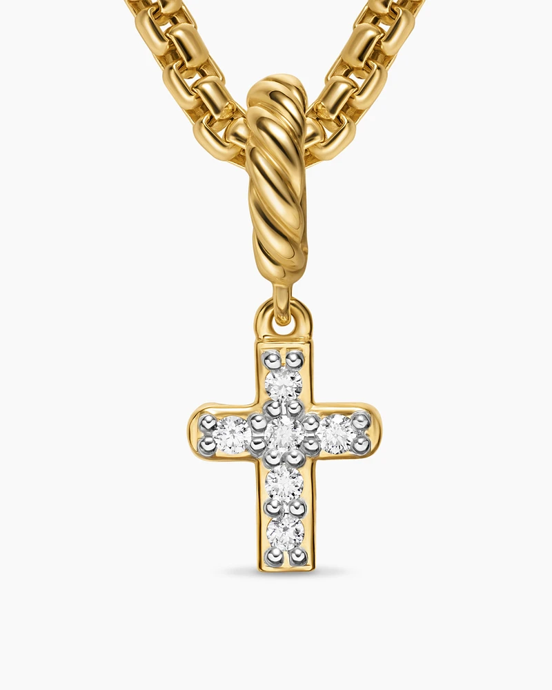 Micro Pavé Cross Amulet in 18K Yellow Gold with Diamonds, 8mm