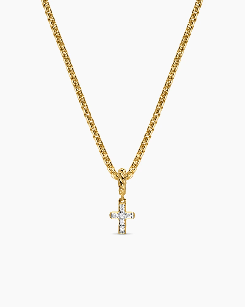 Micro Pavé Cross Amulet in 18K Yellow Gold with Diamonds, 8mm