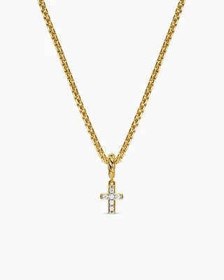 Micro Pavé Cross Amulet in 18K Yellow Gold with Diamonds, 8mm