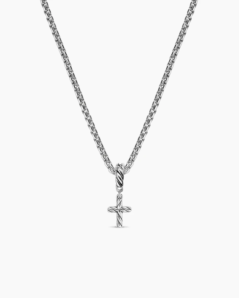 Micro Pavé Cross Amulet in Sterling Silver with Diamonds, 8mm