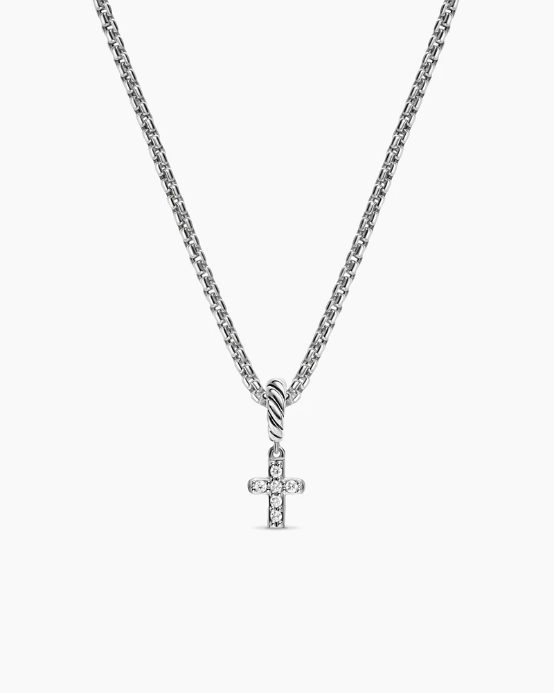 Micro Pavé Cross Amulet in Sterling Silver with Diamonds, 8mm