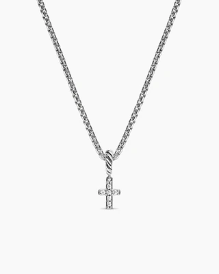 Micro Pavé Cross Amulet in Sterling Silver with Diamonds, 8mm