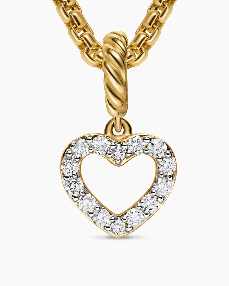 Micro Pavé Open Heart Amulet in 18K Yellow Gold with Diamonds, 6.8mm