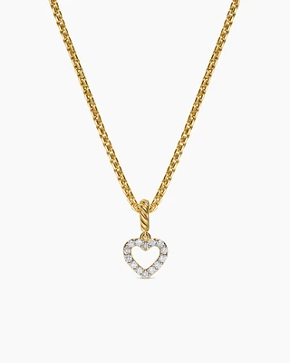 Micro Pavé Open Heart Amulet in 18K Yellow Gold with Diamonds, 6.8mm