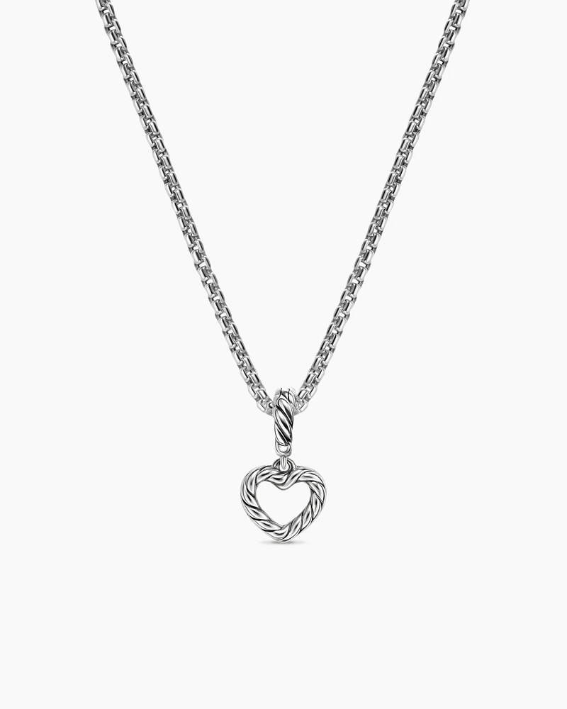 Micro Pavé Open Heart Amulet in Sterling Silver with Diamonds, 6.8mm