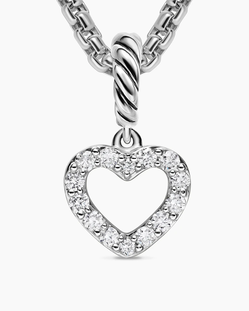 Micro Pavé Open Heart Amulet in Sterling Silver with Diamonds, 6.8mm