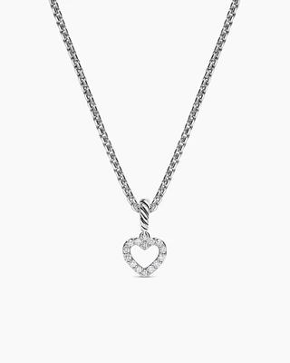 Micro Pavé Open Heart Amulet in Sterling Silver with Diamonds, 6.8mm