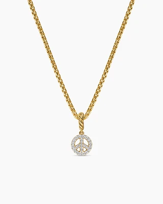 Micro Pavé Peace Sign Amulet in 18K Yellow Gold with Diamonds, 7.6mm