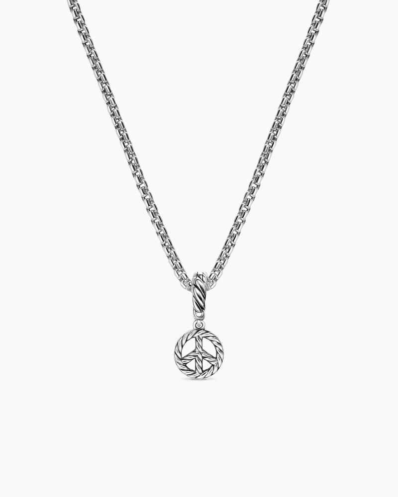 Micro Pavé Peace Sign Amulet in Sterling Silver with Diamonds, 7.6mm