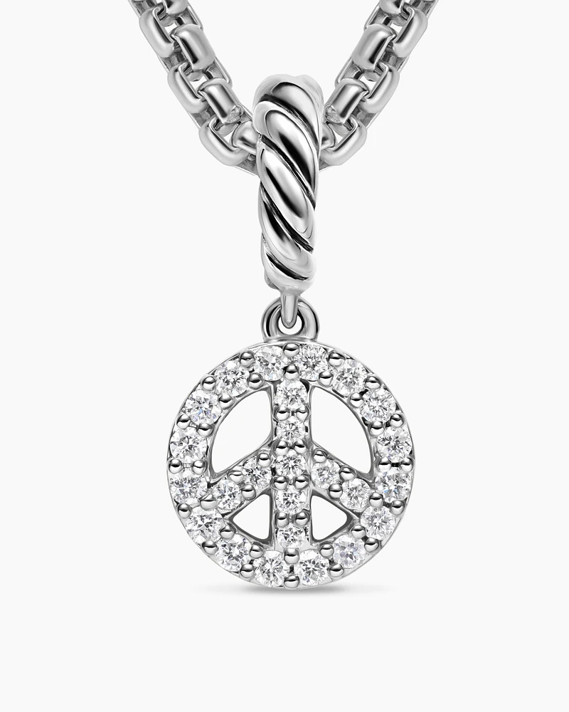 Micro Pavé Peace Sign Amulet in Sterling Silver with Diamonds, 7.6mm