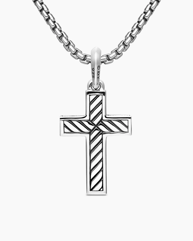 Streamline® Cross Pendant in Sterling Silver with Black Diamonds
