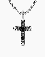Chevron Cross Pendant in Sterling Silver with Black Diamonds