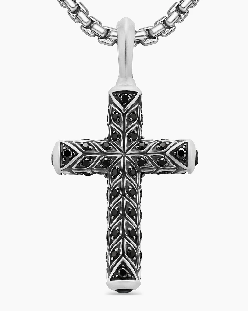 Chevron Cross Pendant in Sterling Silver with Black Diamonds