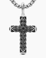 Chevron Cross Pendant in Sterling Silver with Black Diamonds