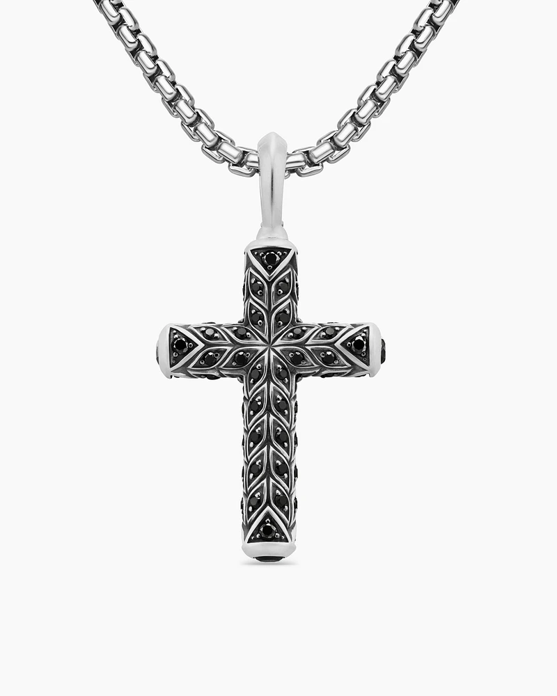 Chevron Cross Pendant in Sterling Silver with Black Diamonds