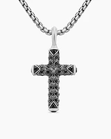 Chevron Cross Pendant in Sterling Silver with Black Diamonds