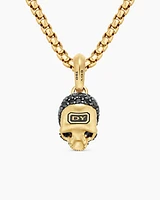 Memento Mori Skull in Full Pavé Black Diamonds, Rubies and 18K Yellow Gold