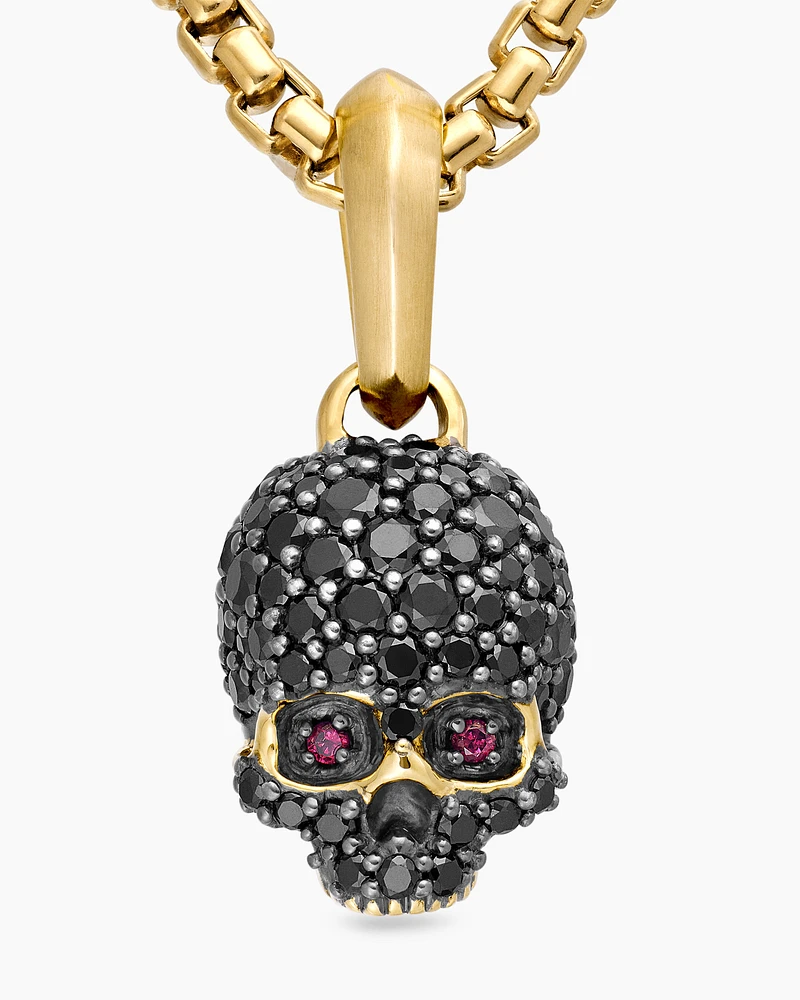 Memento Mori Skull in Full Pavé Black Diamonds, Rubies and 18K Yellow Gold