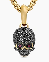 Memento Mori Skull in Full Pavé Black Diamonds, Rubies and 18K Yellow Gold