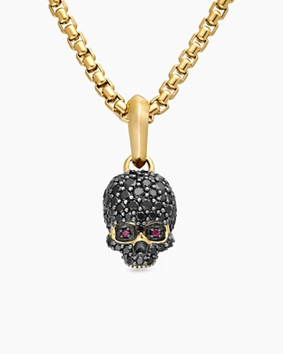 Memento Mori Skull in Full Pavé Black Diamonds, Rubies and 18K Yellow Gold