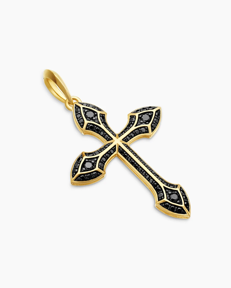 Gothic Cross Amulet in 18K Yellow Gold with Black Diamonds, 36.5mm