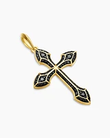 Gothic Cross Amulet in 18K Yellow Gold with Black Diamonds, 36.5mm