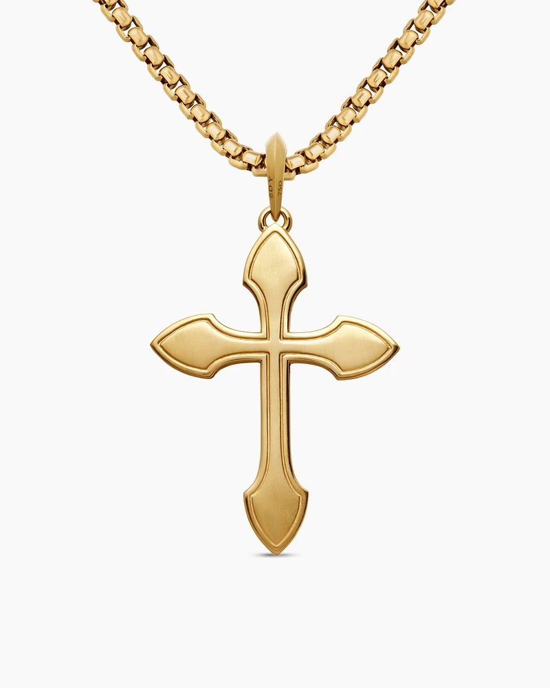 Gothic Cross Amulet in 18K Yellow Gold with Black Diamonds, 36.5mm