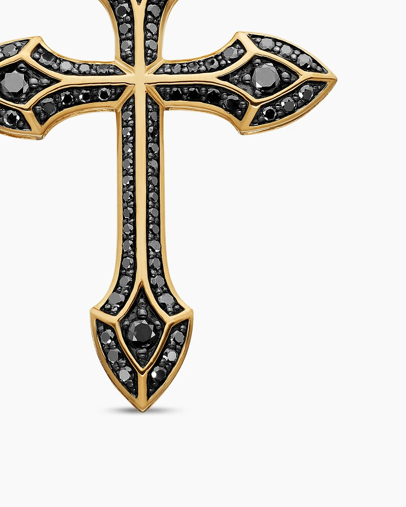 Gothic Cross Amulet in 18K Yellow Gold with Black Diamonds, 36.5mm
