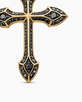 Gothic Cross Amulet in 18K Yellow Gold with Black Diamonds, 36.5mm