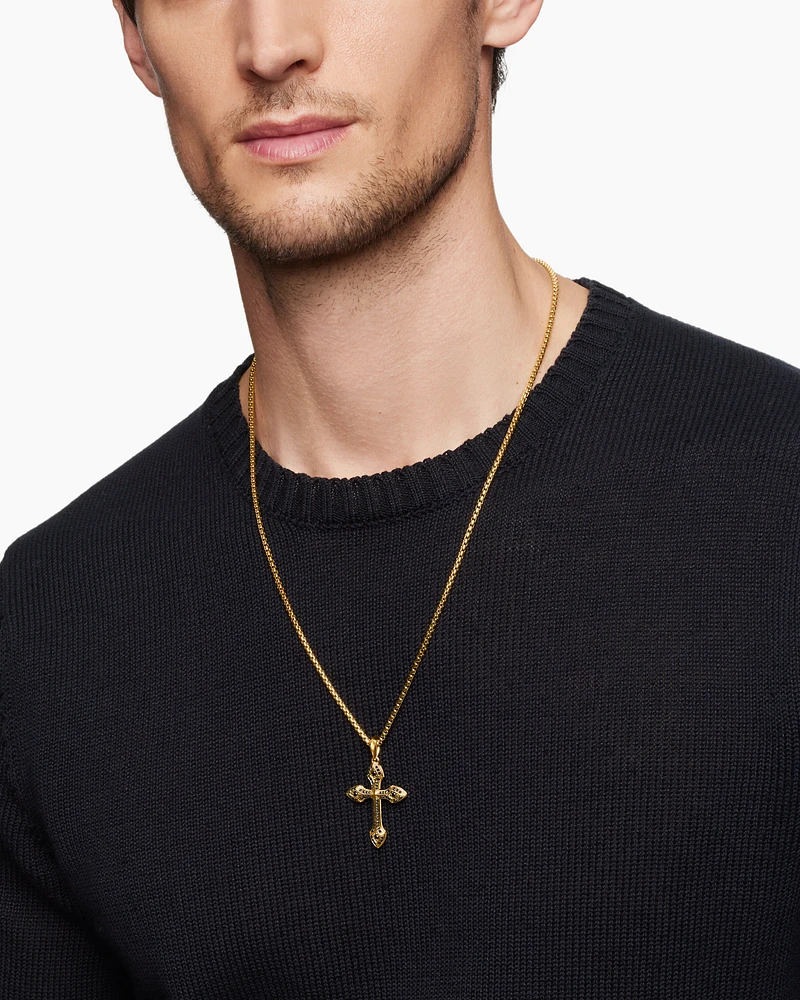 Gothic Cross Amulet in 18K Yellow Gold with Black Diamonds, 36.5mm