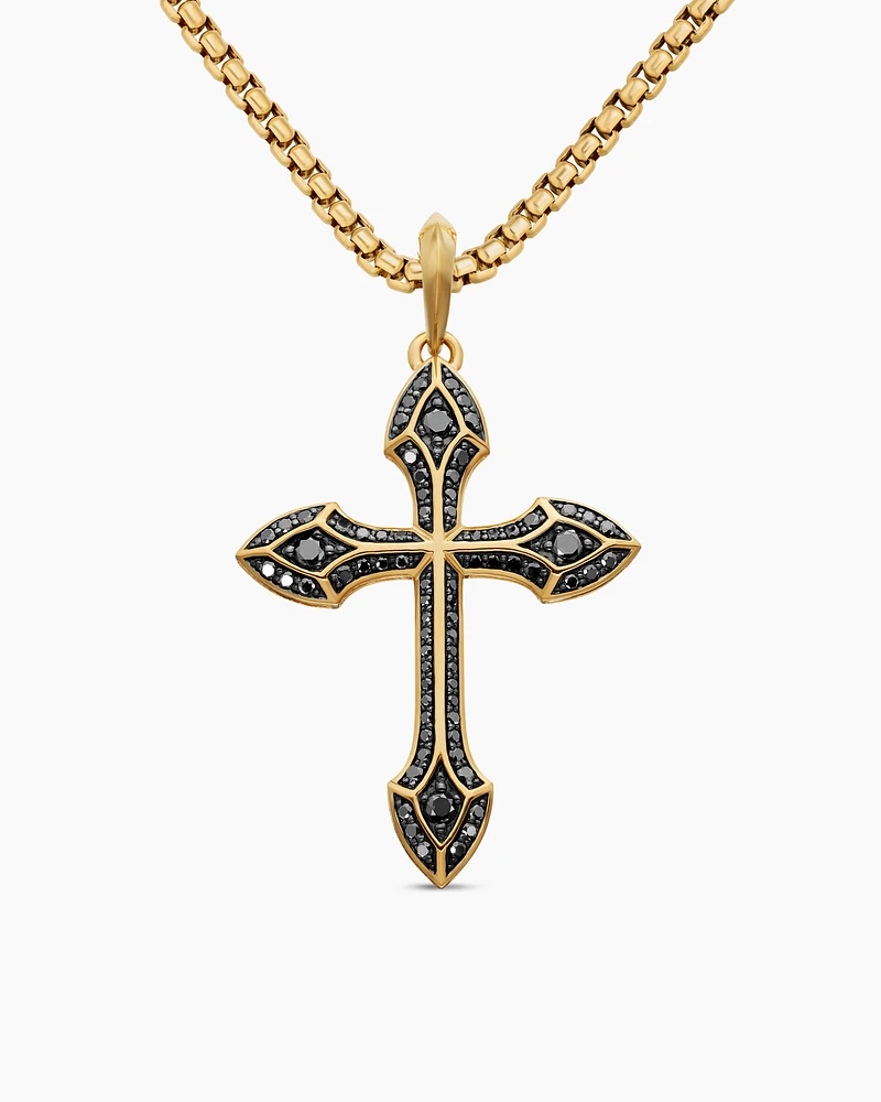 Gothic Cross Amulet in 18K Yellow Gold with Black Diamonds, 36.5mm