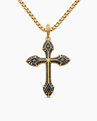 Gothic Cross Amulet in 18K Yellow Gold with Black Diamonds, 36.5mm