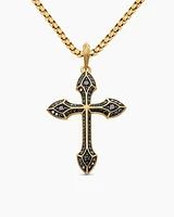 Gothic Cross Amulet in 18K Yellow Gold with Black Diamonds, 36.5mm