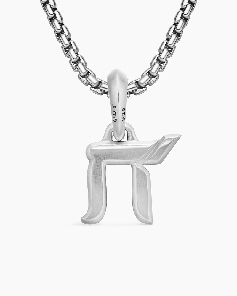 Chai Amulet in Sterling Silver with Black Diamonds, 17mm