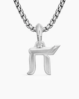 Chai Amulet in Sterling Silver with Black Diamonds, 17mm