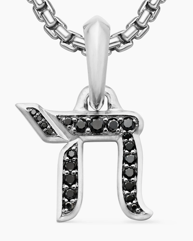 Chai Amulet in Sterling Silver with Black Diamonds, 17mm
