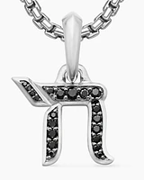 Chai Amulet in Sterling Silver with Black Diamonds, 17mm