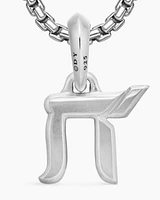 Chai Amulet in Sterling Silver with Black Diamonds, 17mm