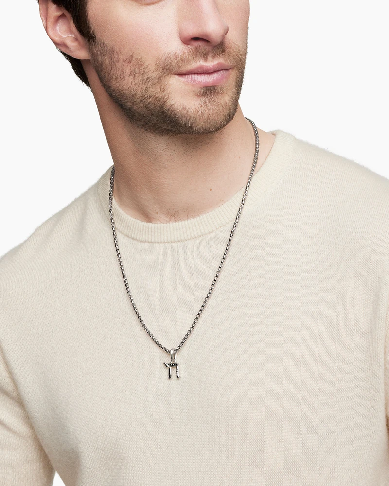 Chai Amulet in Sterling Silver with Black Diamonds, 17mm