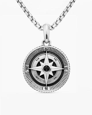 Maritime® Compass Amulet in Sterling Silver with Centre Black Diamond