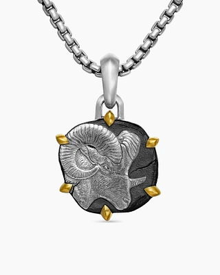 Aries Amulet in Sterling Silver with 18K Yellow Gold, 33mm