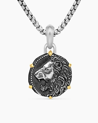 Leo Amulet in Sterling Silver with 18K Yellow Gold, 33mm