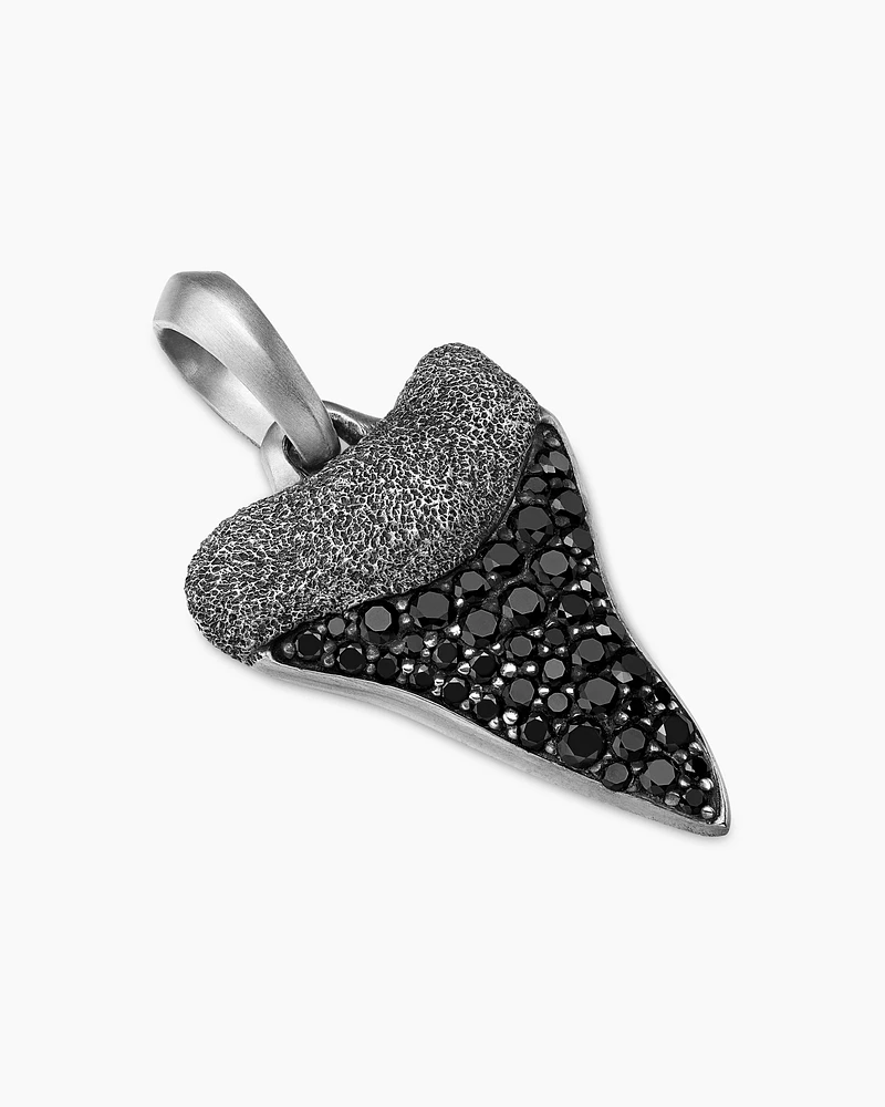 Shark Tooth Amulet in Sterling Silver with Black Diamonds, 27mm