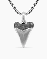 Shark Tooth Amulet in Sterling Silver with Black Diamonds, 27mm