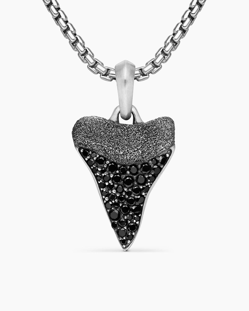 Shark Tooth Amulet in Sterling Silver with Black Diamonds, 27mm
