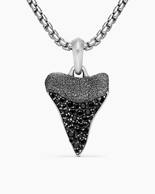 Shark Tooth Amulet in Sterling Silver with Black Diamonds, 27mm