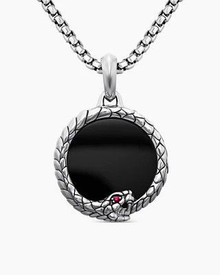 Cairo Ouroboros Amulet in Sterling Silver with Black Onyx and Ruby, 25mm